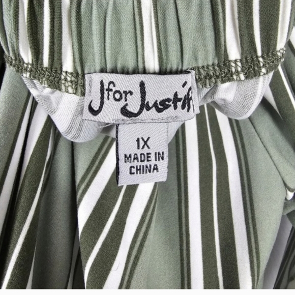 New J for Justify Sage Green Striped Dress Short Sleeves On Off Shoulder 1X - Picture 4 of 9